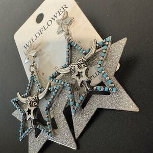 Wildflowers Glittering Silver and Turquoise Star Earrings with bull head